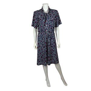 Vintage 80s Hummingbird Dress Womens Large Bird Print Shirtdress